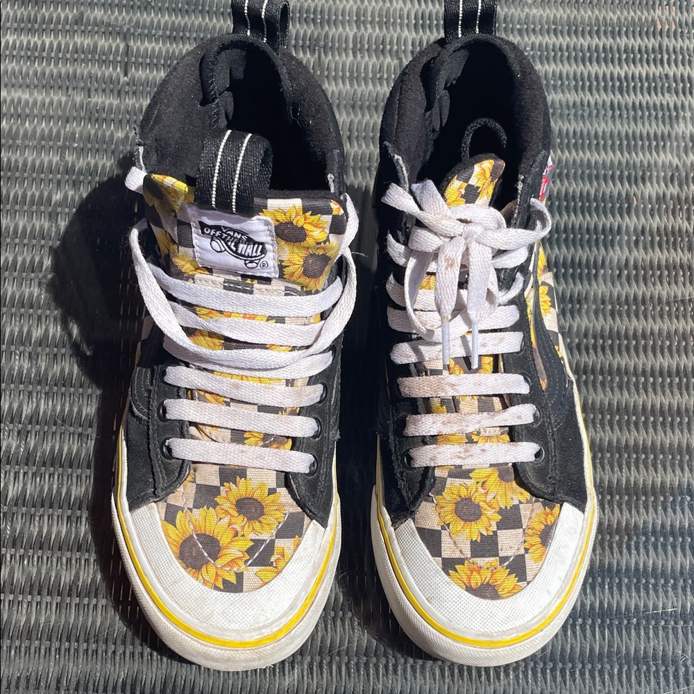 Vans Kids Black and Yellow Sunflower High-Top Sneakers